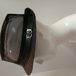 Unisex Mesh Black Fedora Hat With Faux Leather Strap Buckle Boho Streetwear